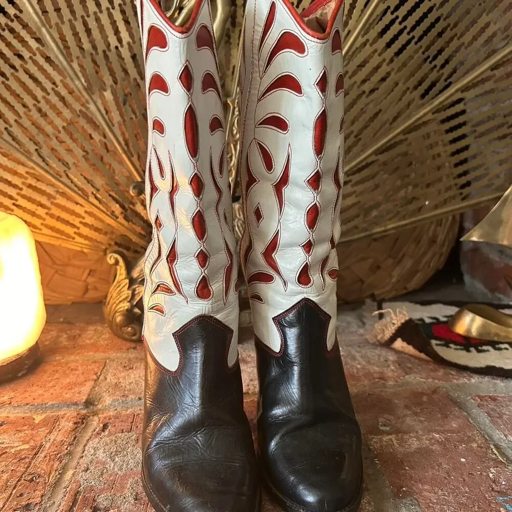 vintage Salamander red black and white heeled cowboy boots - Picture 2 of 7